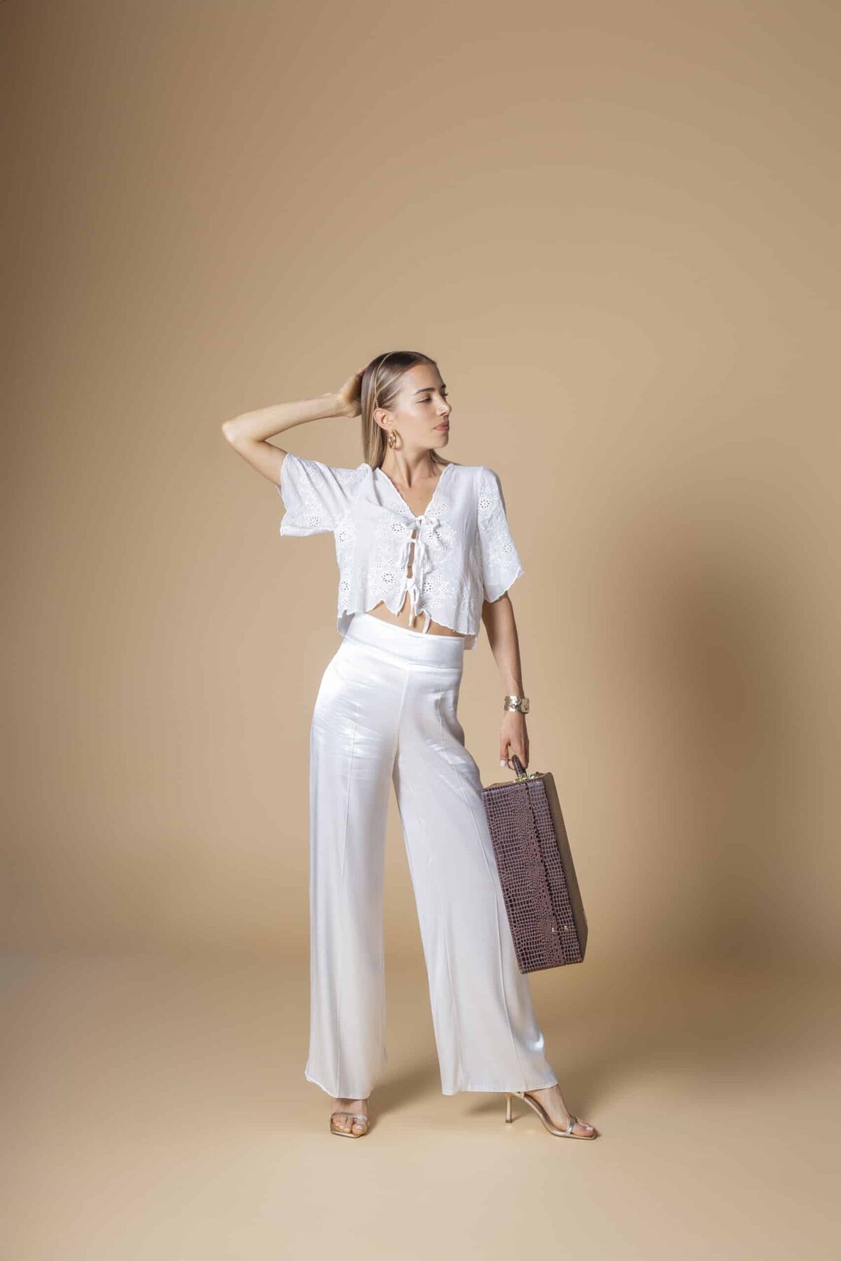 White satin trousers