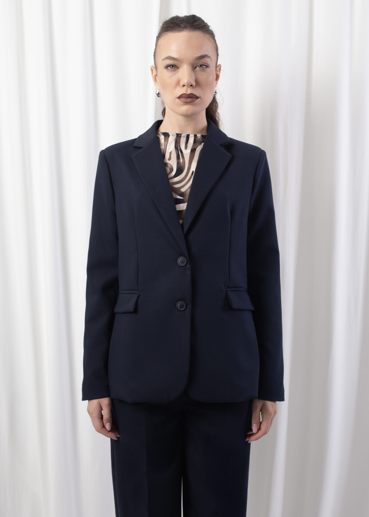 Navy Blue Breasted Blazer - Image 3