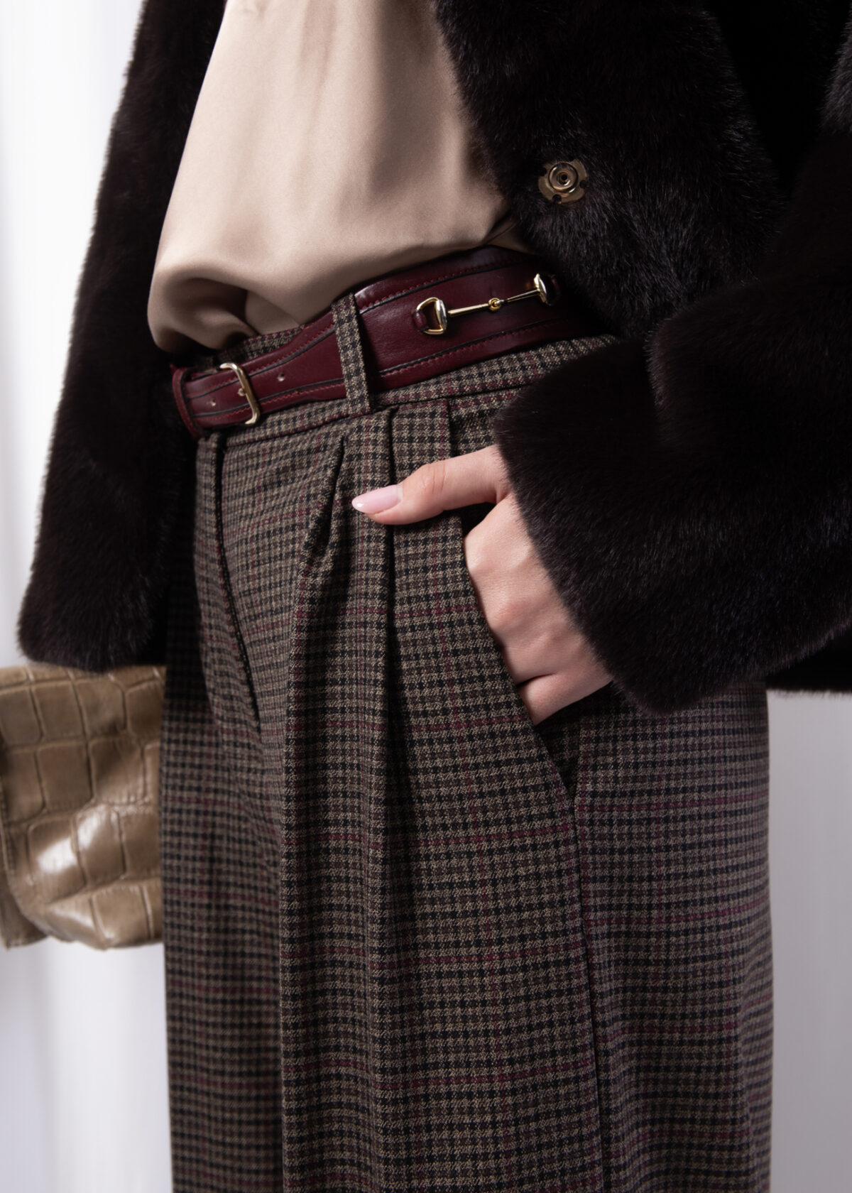 Checked Wide Leg Trousers - Image 3