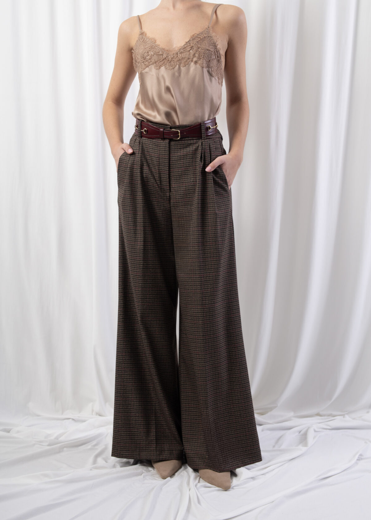 Checked Wide Leg Trousers