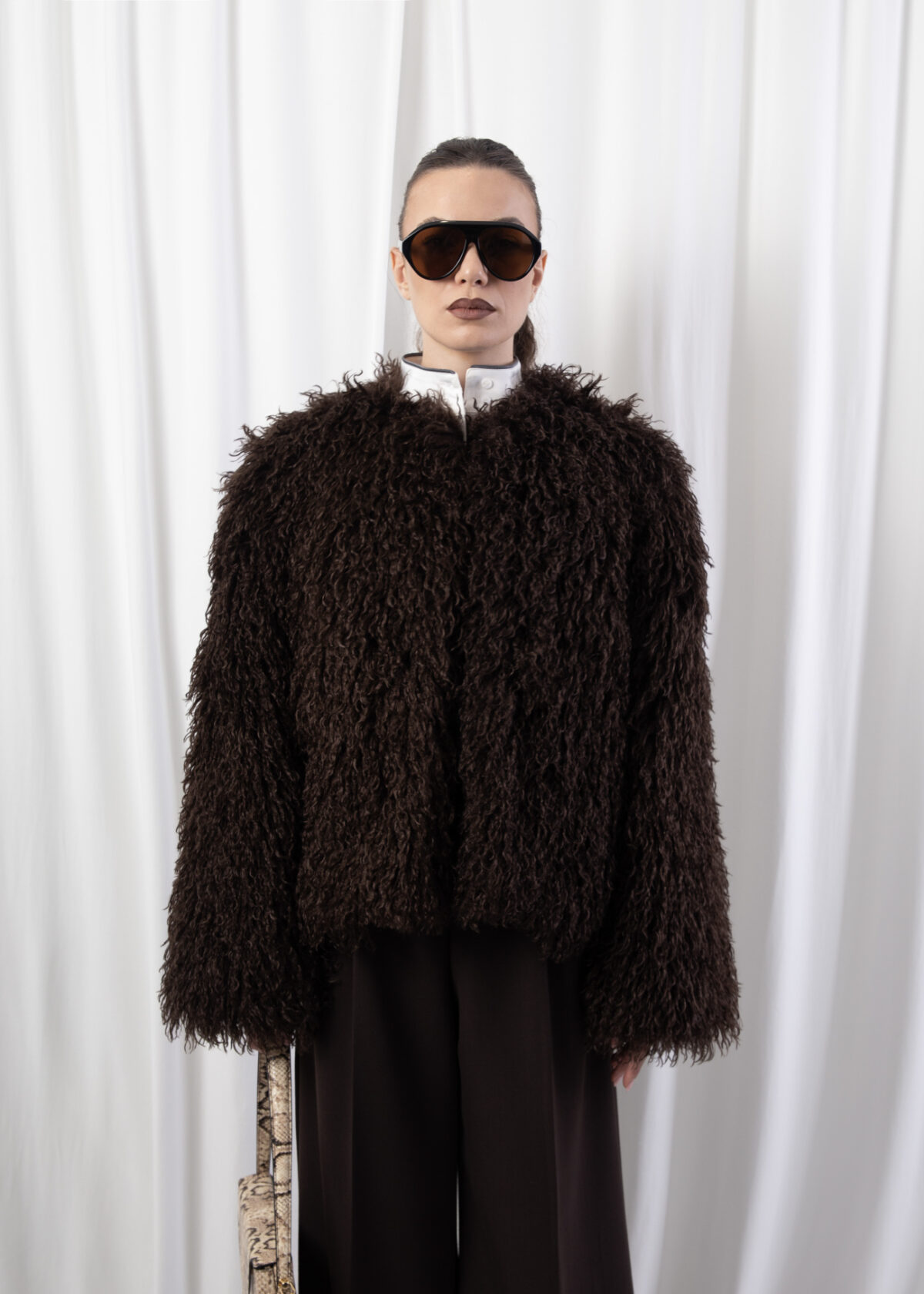 Chocolate Brown Mongolia Fur Jacket - Image 3