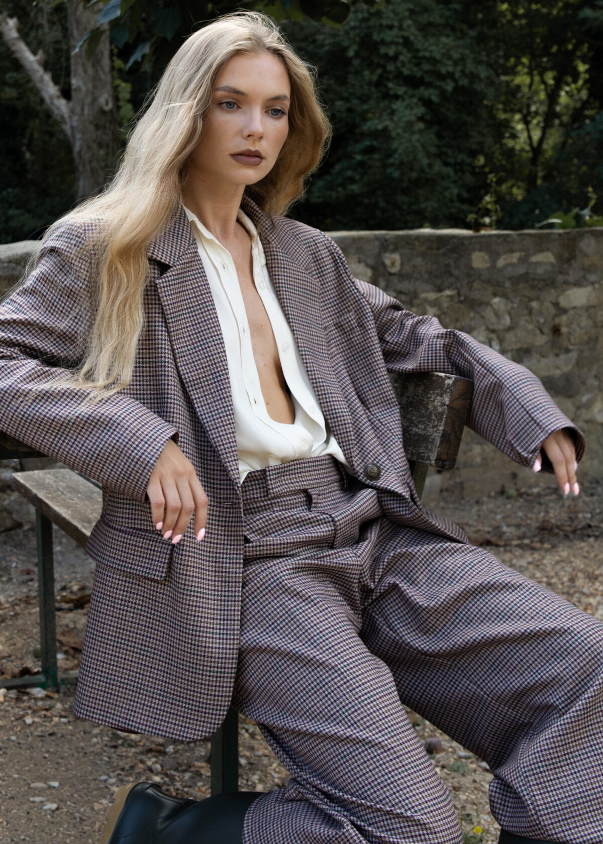 Checked Wide-Leg Trousers - Image 3