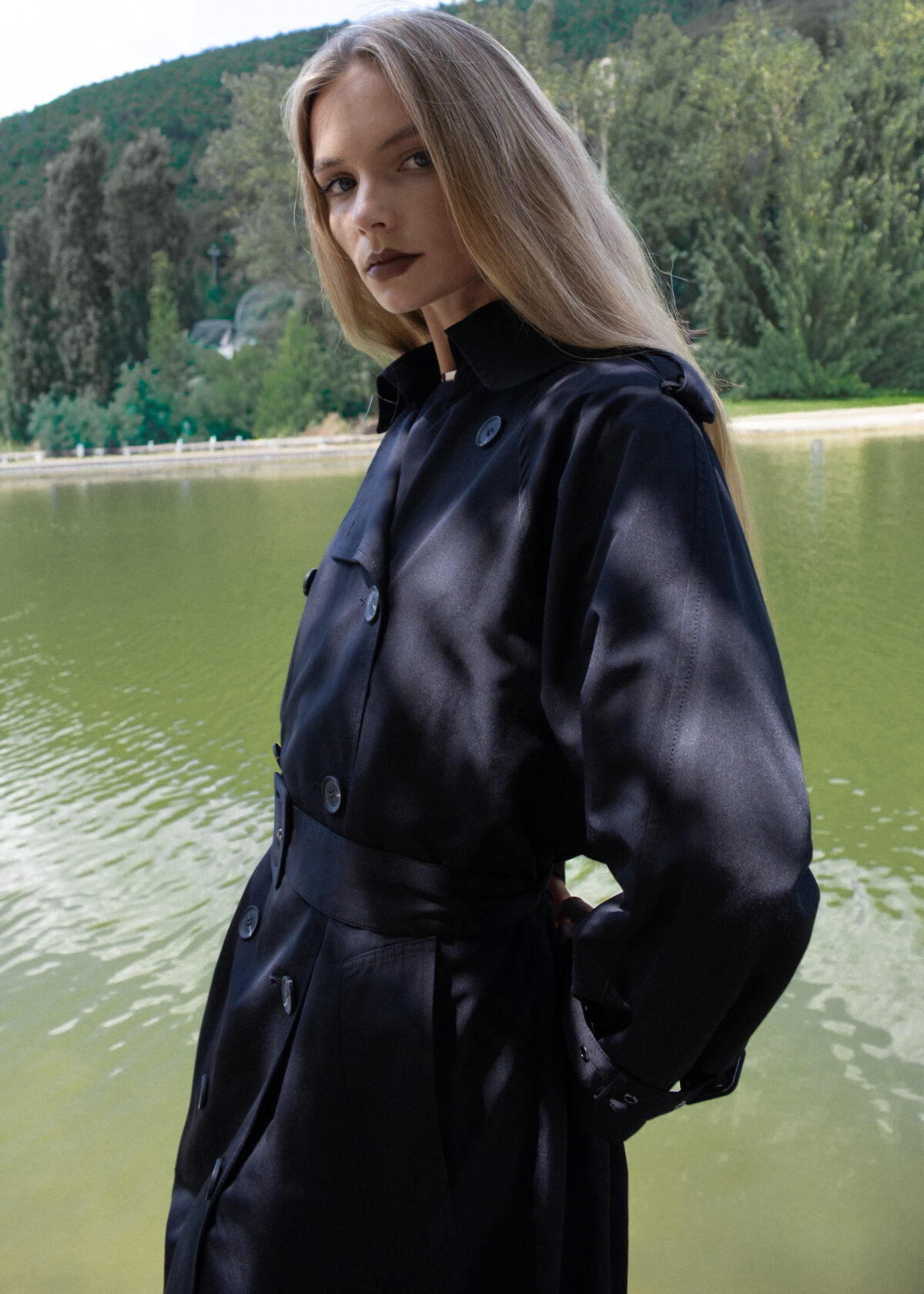 Double-Breasted Navy Trench Coat - Image 3