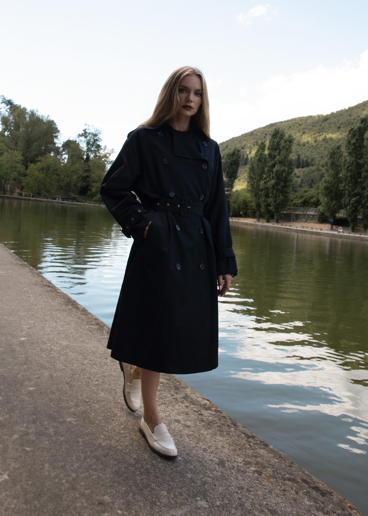 Double-Breasted Navy Trench Coat - Image 4