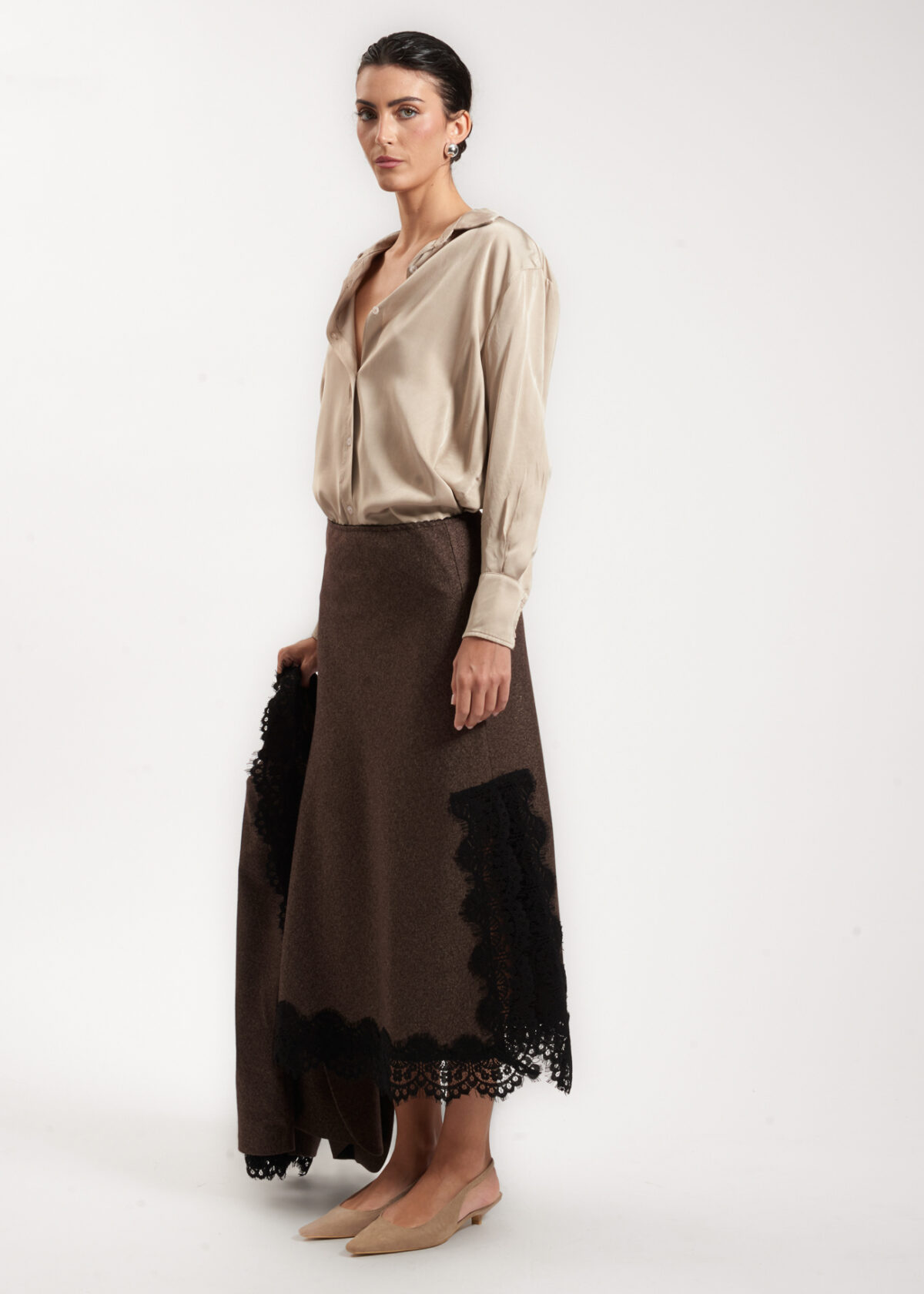 Lace Accent Midi Skirt