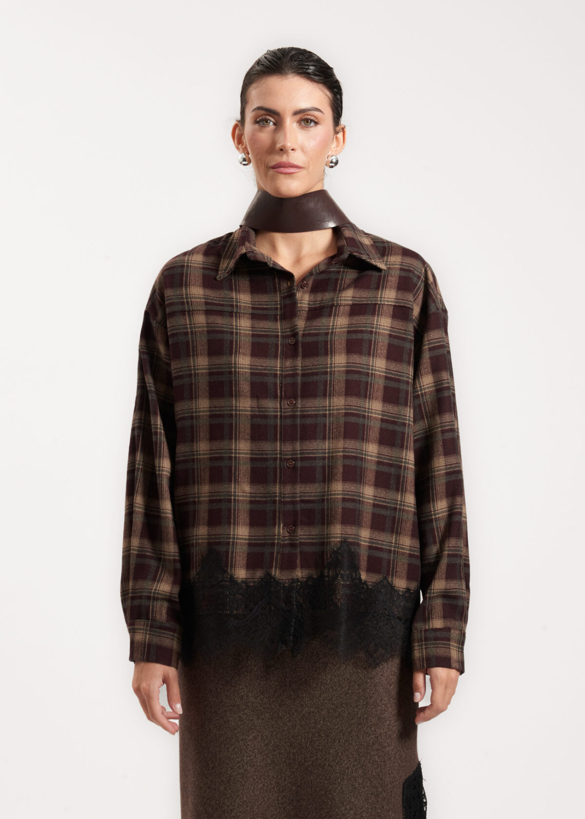 Plaid Oversized Lace Shirt - Image 2