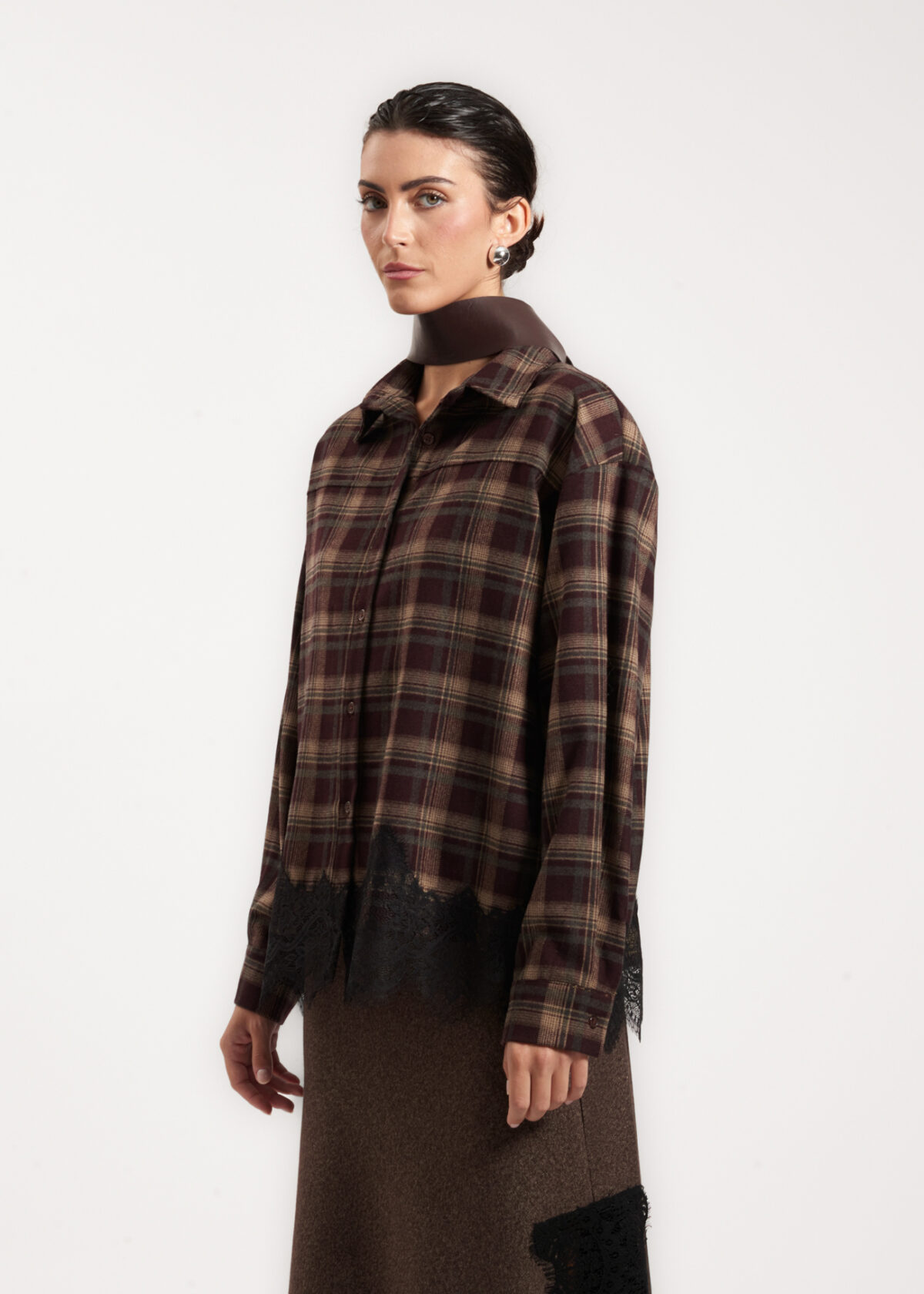 Plaid Oversized Lace Shirt