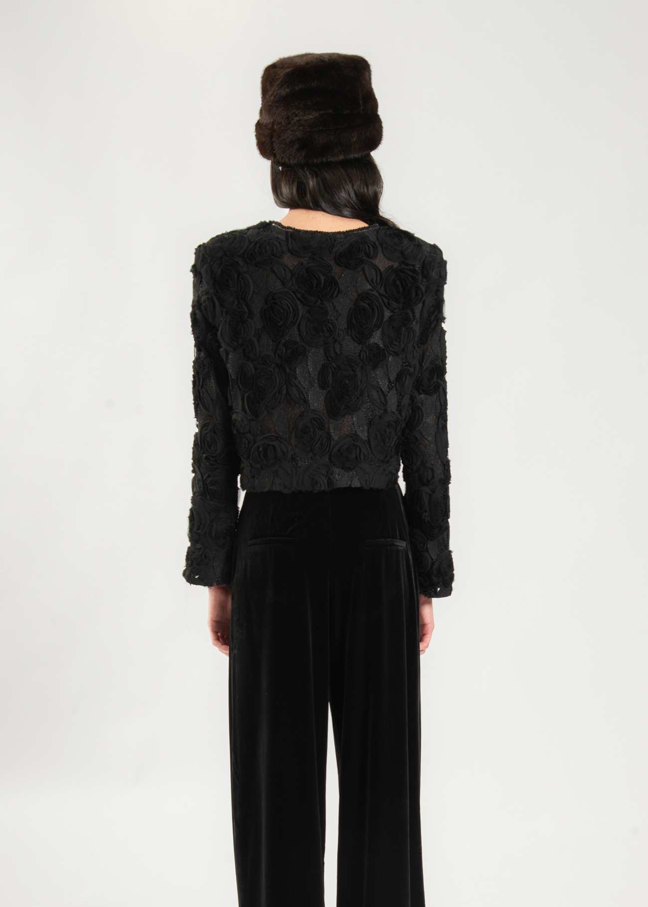 Black 3D Rose Cropped Jacket - Image 5