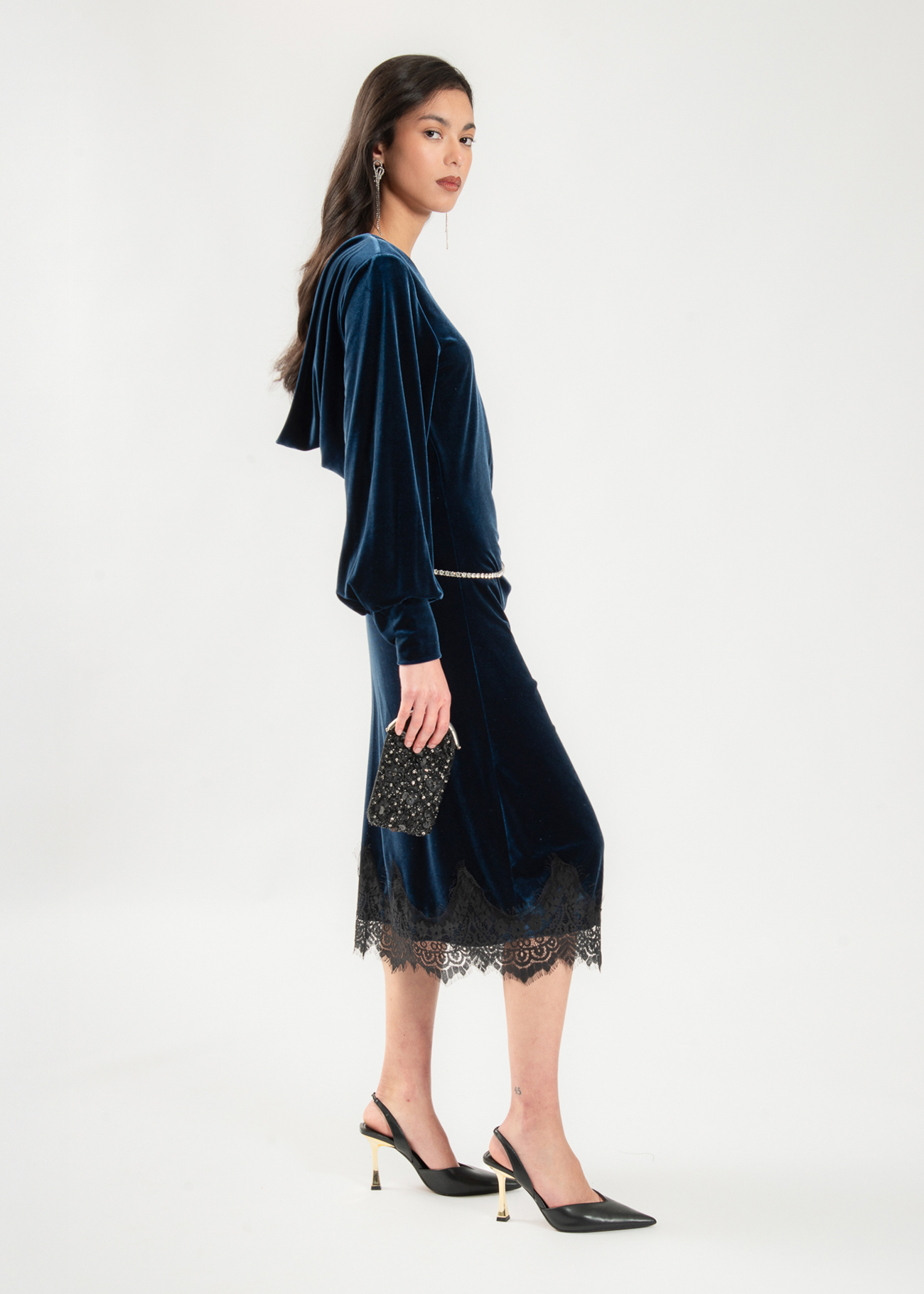 Deep Teal Velvet Midi Dress - Image 4