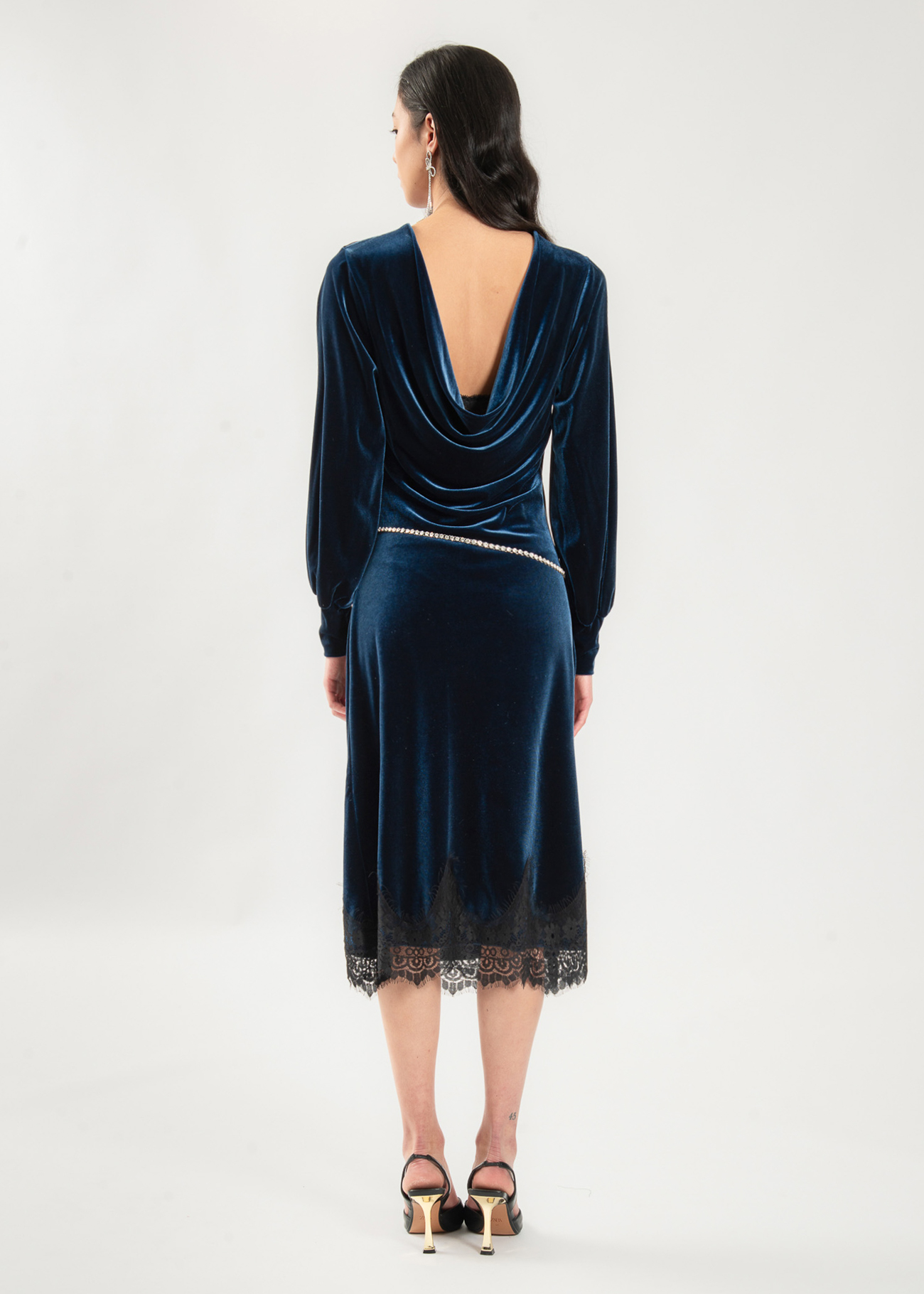 Deep Teal Velvet Midi Dress - Image 5