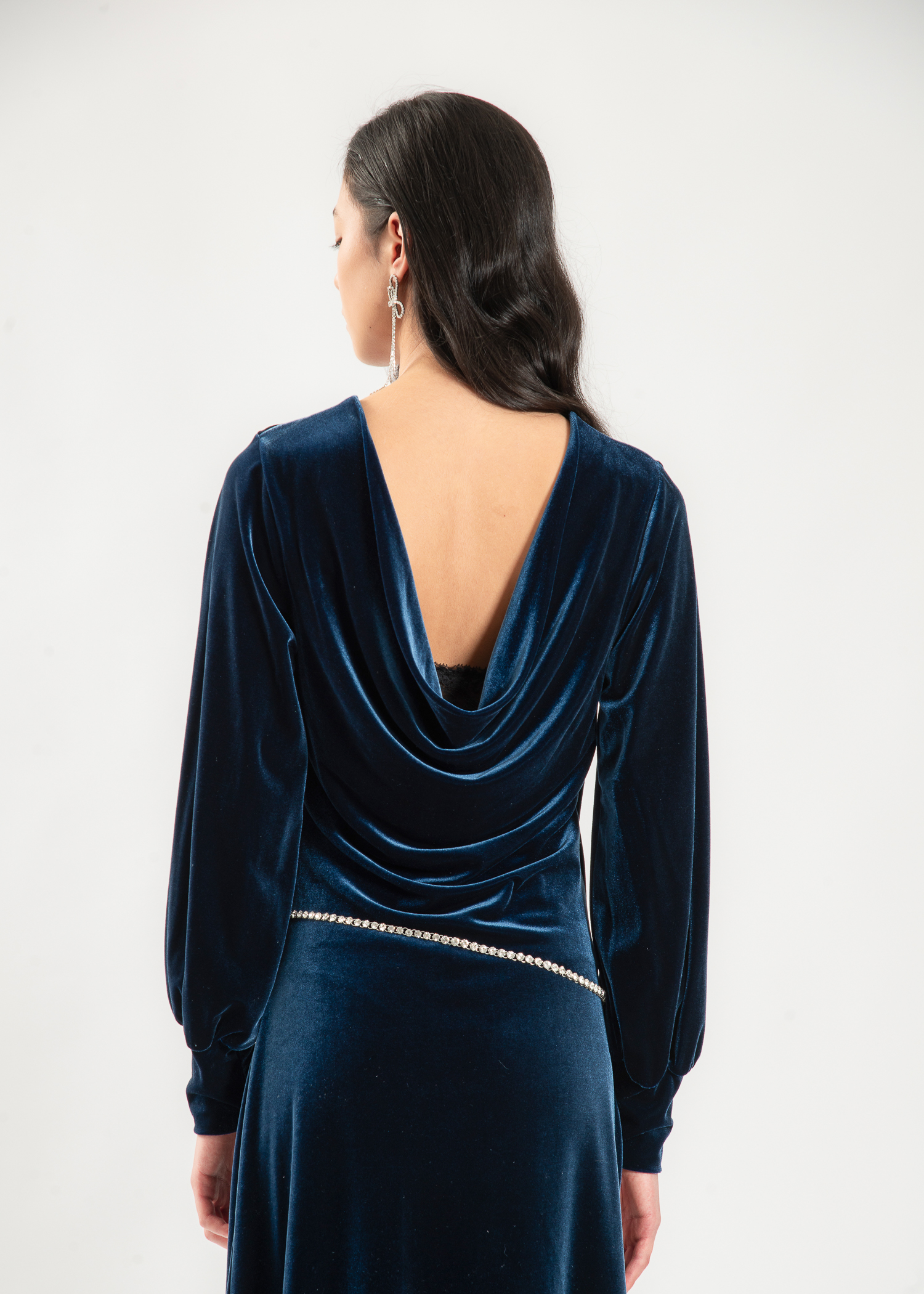 Deep Teal Velvet Midi Dress - Image 3