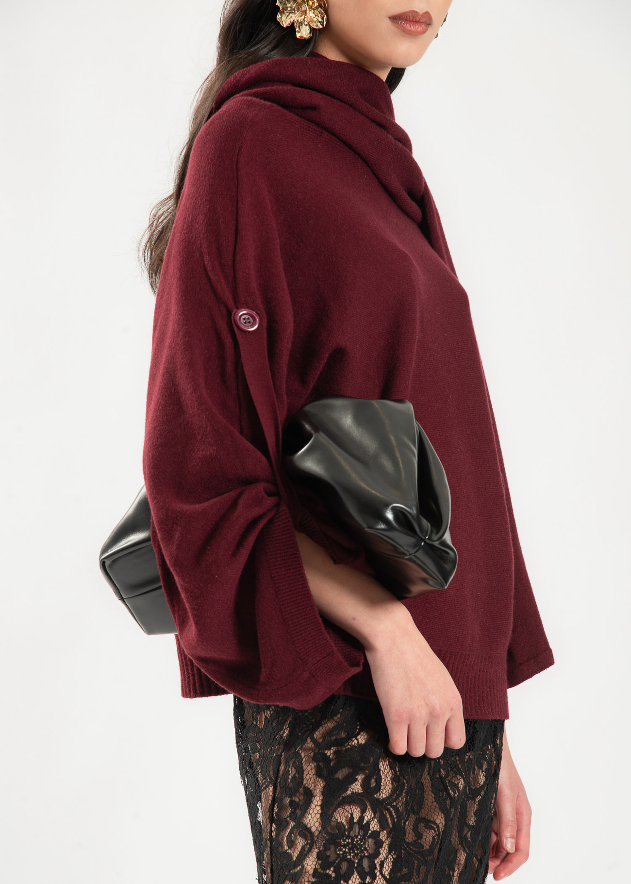 Burgundy Cape Sweater with Cowl Neck - Image 4