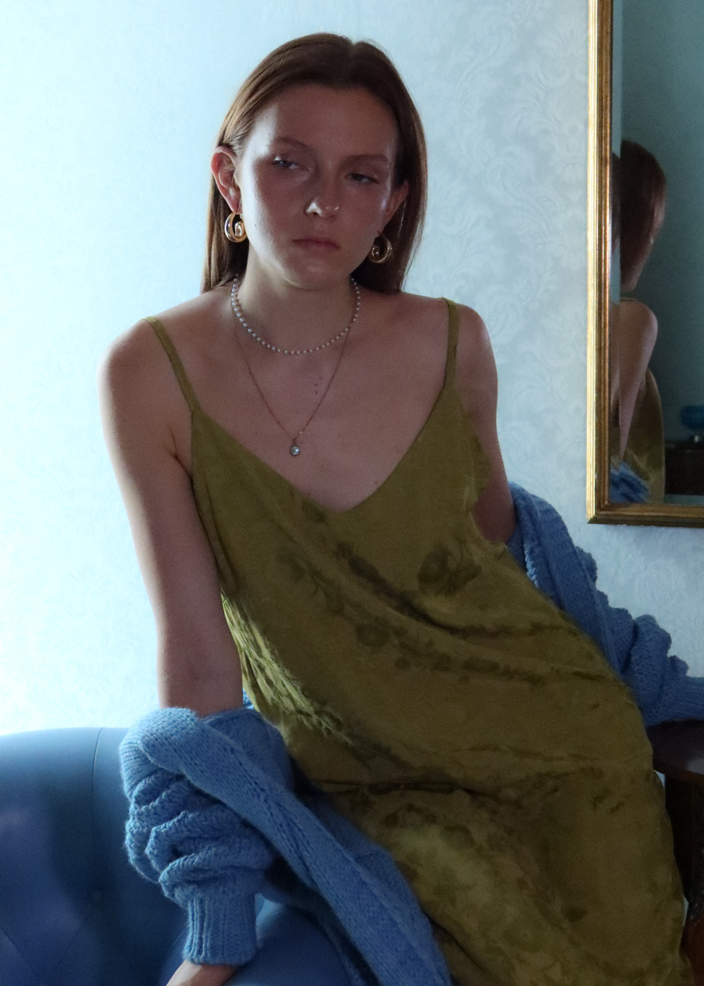 Slip Dress Verde Oliva Jacquard - Image 3