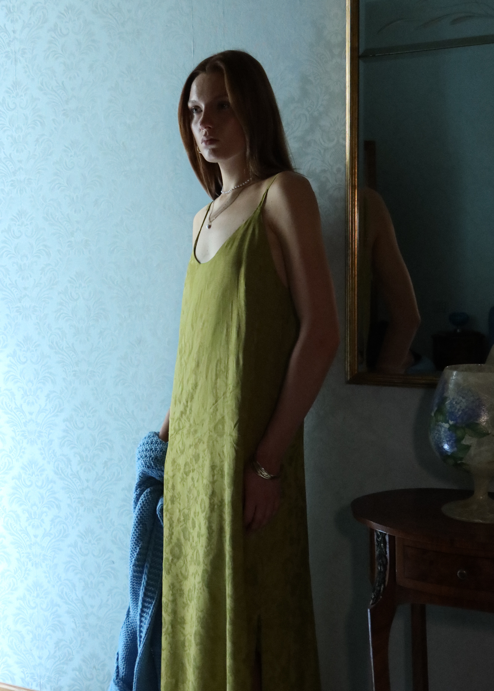 Slip Dress Verde Oliva Jacquard - Image 2
