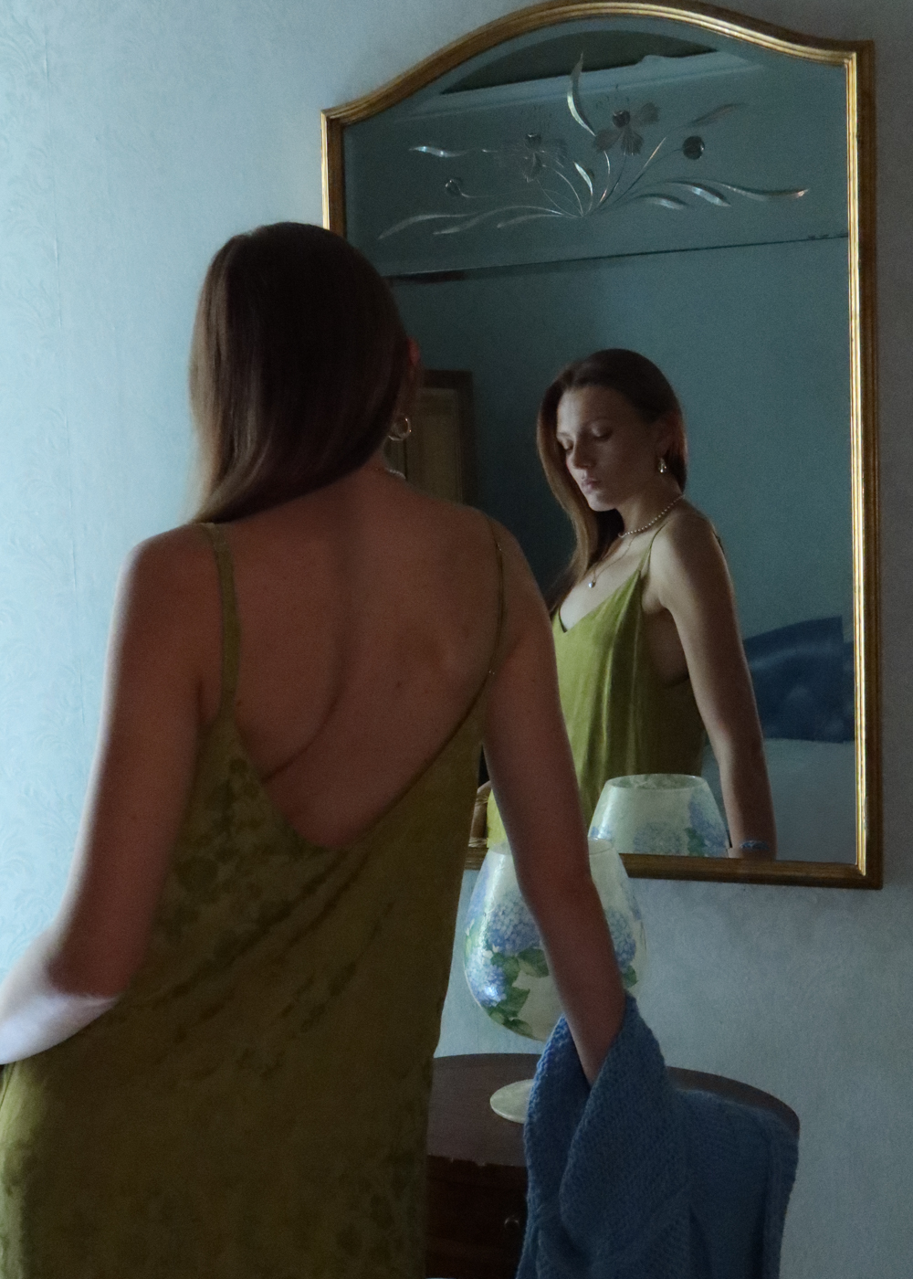 Slip Dress Verde Oliva Jacquard - Image 4