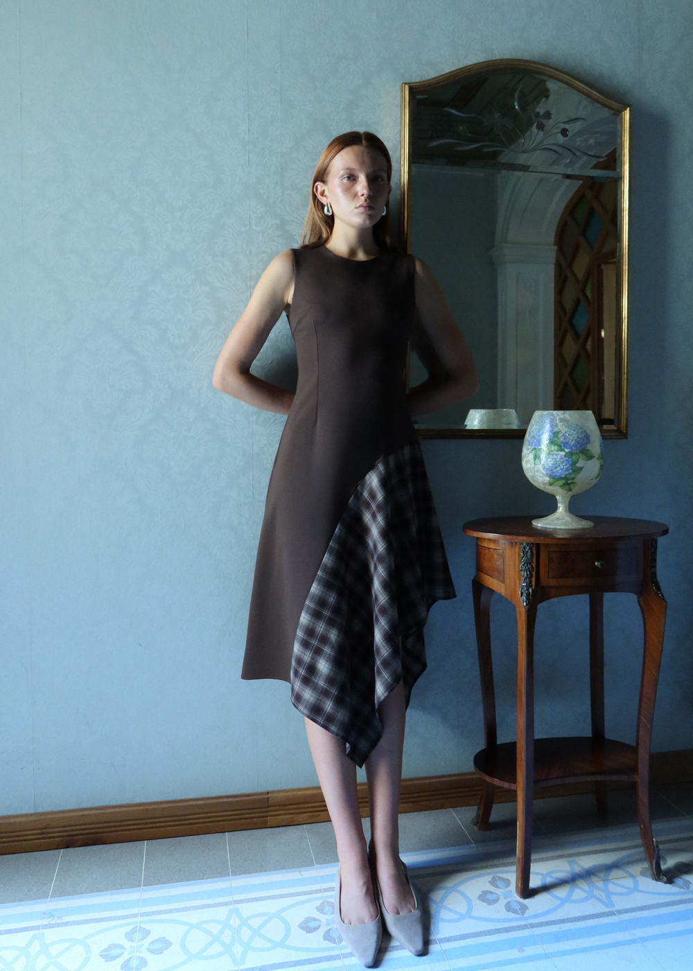 Abito Midi Asimmetrico con Inserto Tartan - Image 2