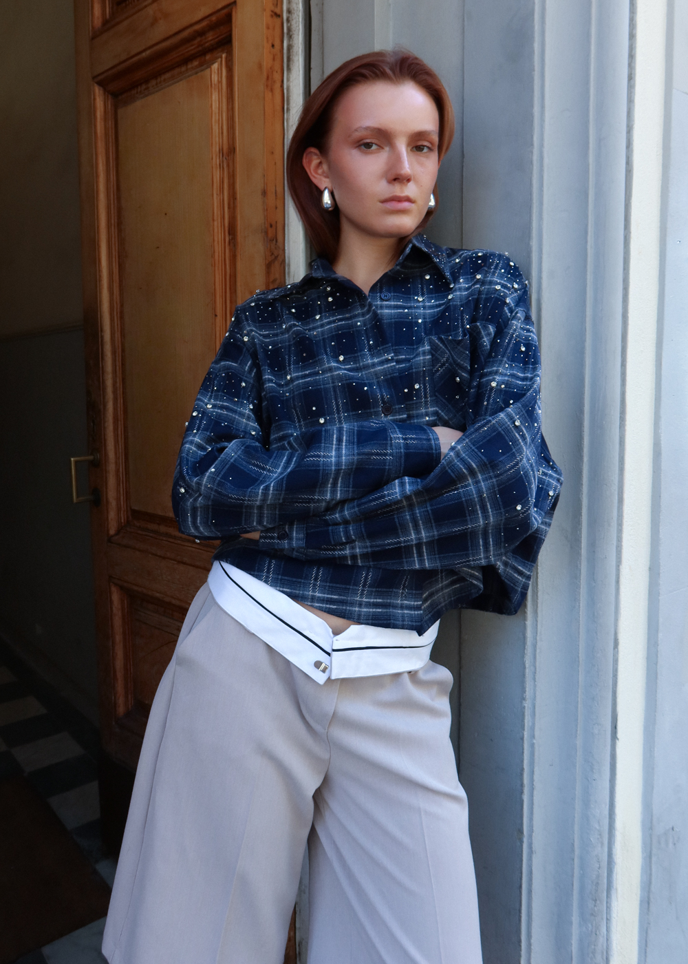 Camicia Oversize a Quadri con Strass - Image 2
