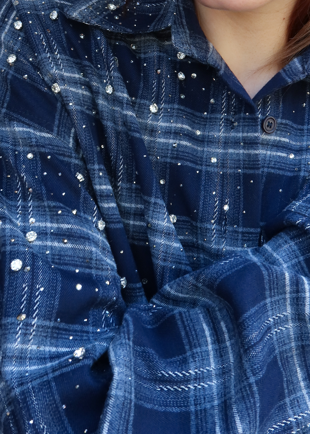 Camicia Oversize a Quadri con Strass - Image 3