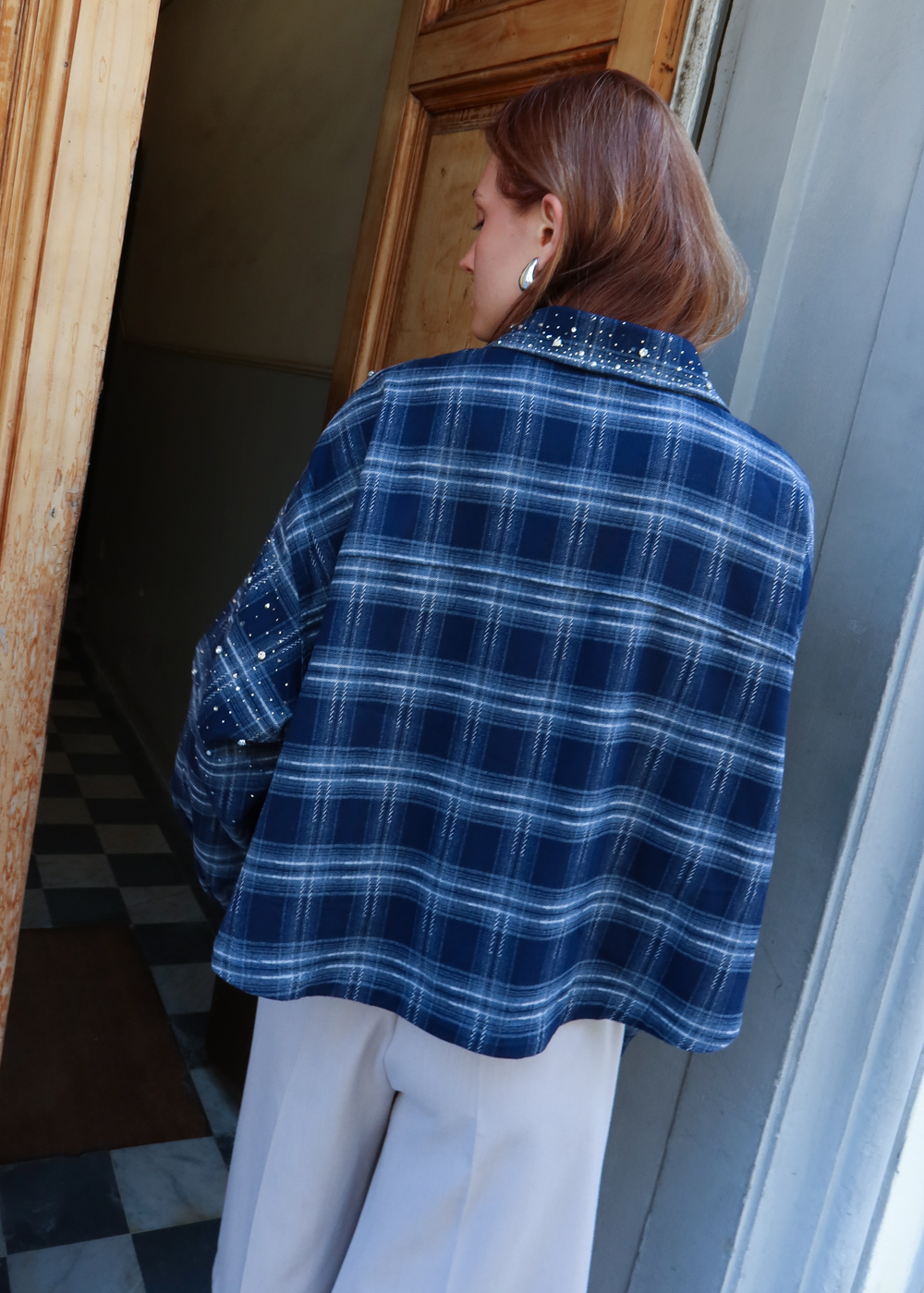 Camicia Oversize a Quadri con Strass - Image 5