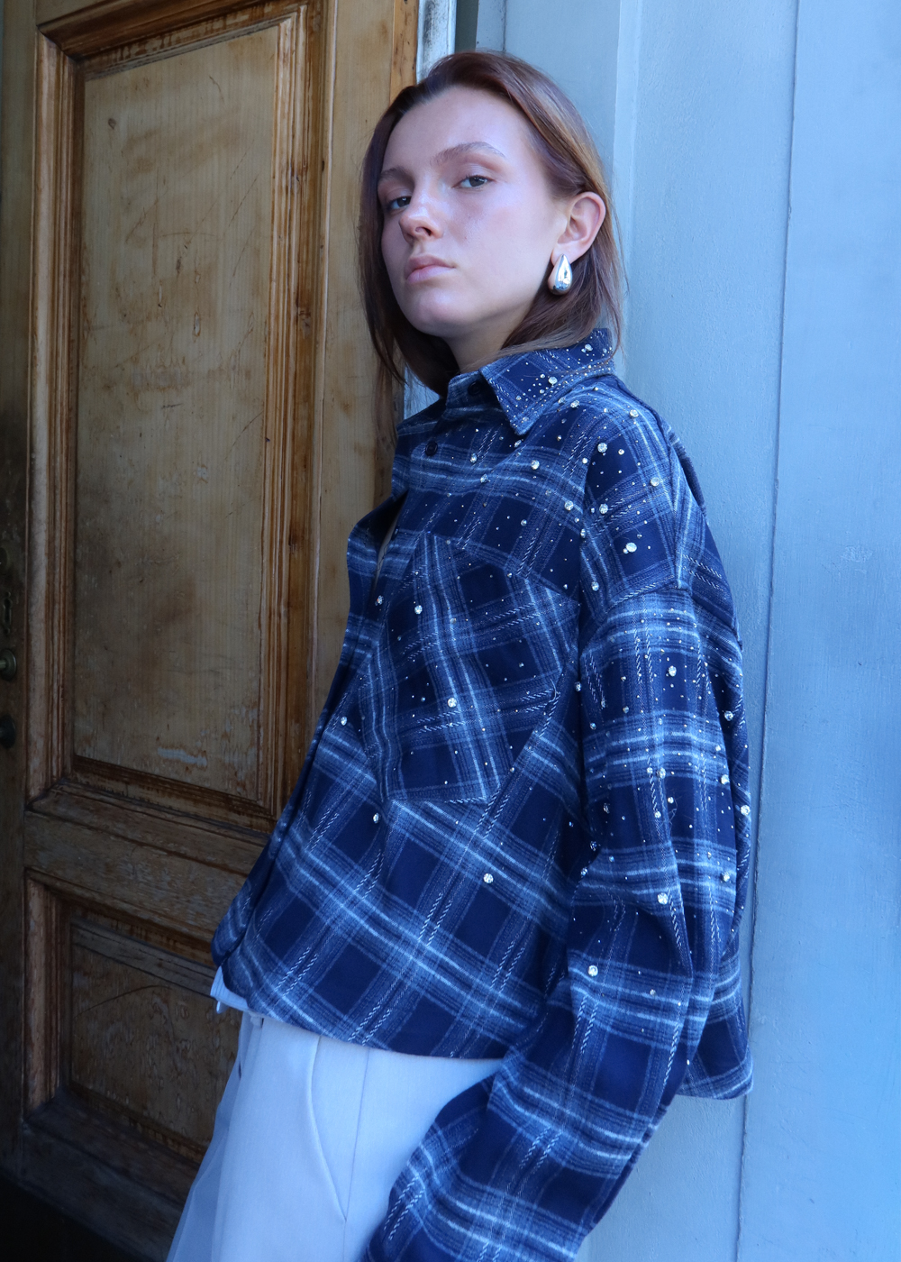 Camicia Oversize a Quadri con Strass - Image 4