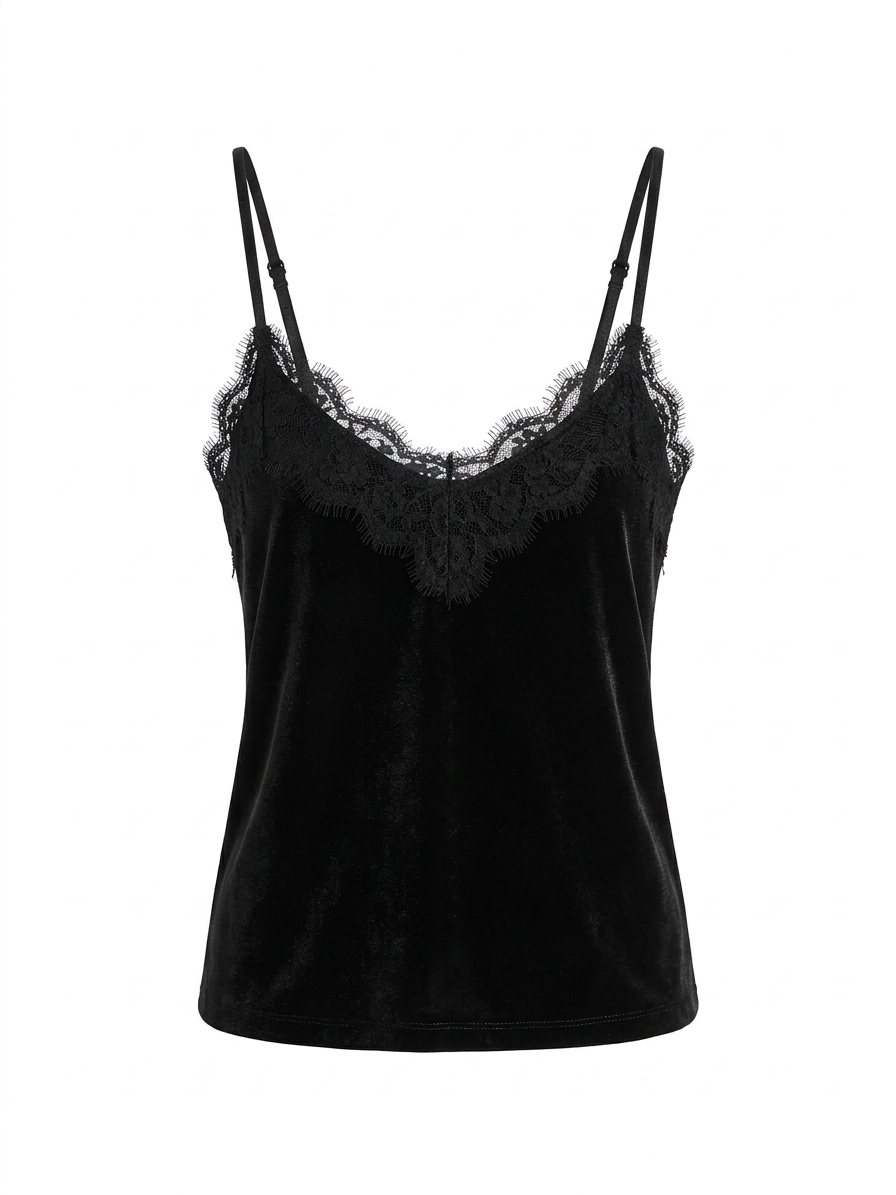 Top in Velluto con Bordi in Pizzo - Image 2