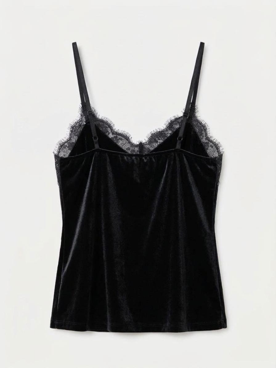 Top in Velluto con Bordi in Pizzo - Image 3